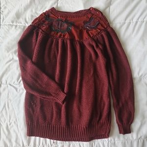 Faux Suede and Leather Knit Sweater